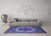 Machine Washable Oriental Blue Industrial Rug, wshurb2378blu