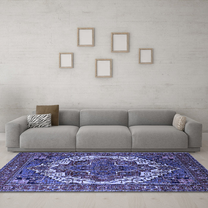 Machine Washable Oriental Blue Industrial Rug in a Living Room, wshurb2378blu