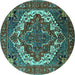 Round Oriental Turquoise Industrial Rug, urb2378turq