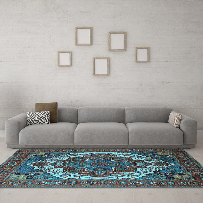 Machine Washable Oriental Light Blue Industrial Rug in a Living Room, wshurb2378lblu