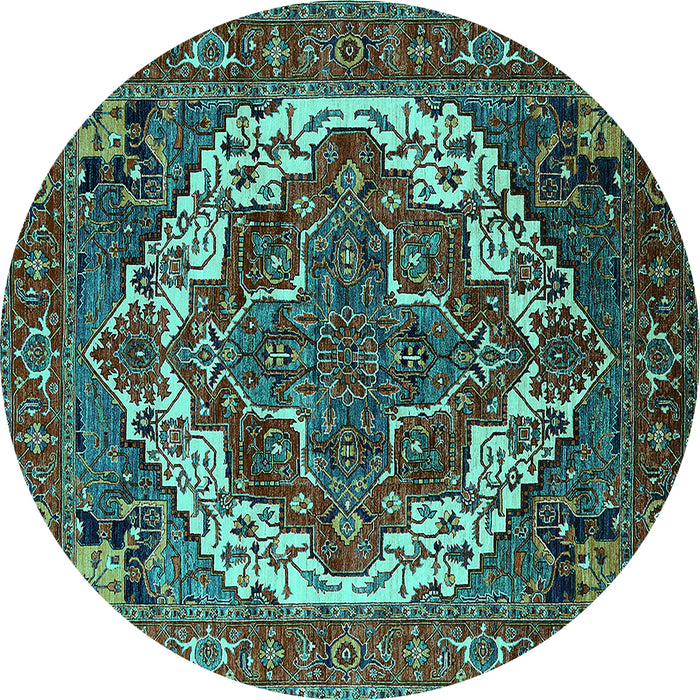 Round Machine Washable Oriental Turquoise Industrial Area Rugs, wshurb2378turq