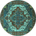 Round Machine Washable Oriental Turquoise Industrial Area Rugs, wshurb2378turq