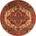 Round Machine Washable Oriental Orange Industrial Area Rugs, wshurb2378org