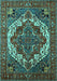 Machine Washable Oriental Turquoise Industrial Area Rugs, wshurb2378turq