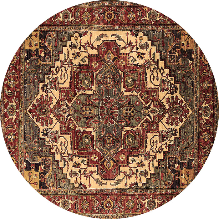 Round Machine Washable Oriental Brown Industrial Rug, wshurb2378brn