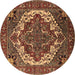 Round Machine Washable Oriental Brown Industrial Rug, wshurb2378brn