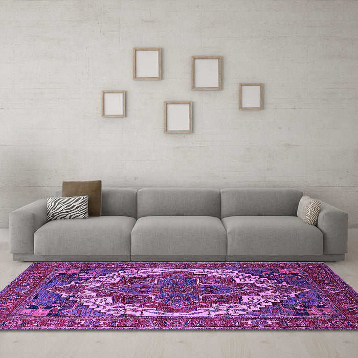 Machine Washable Oriental Purple Industrial Area Rugs in a Living Room, wshurb2378pur