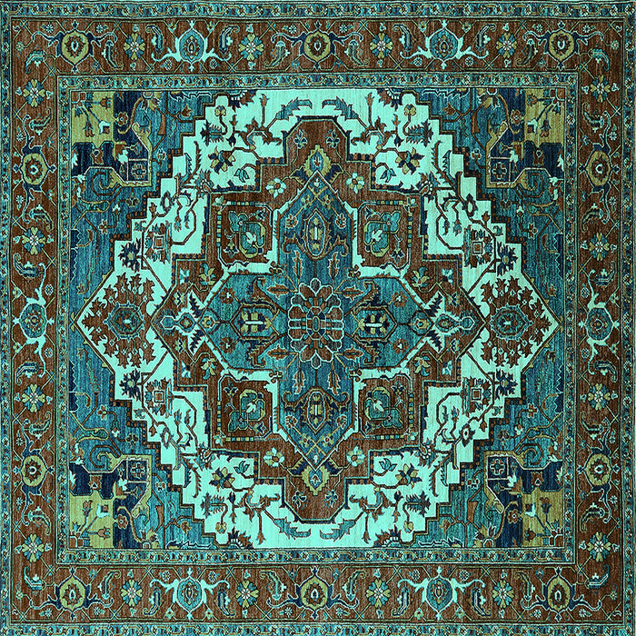 Square Machine Washable Oriental Turquoise Industrial Area Rugs, wshurb2378turq