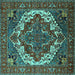 Square Machine Washable Oriental Turquoise Industrial Area Rugs, wshurb2378turq