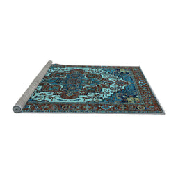 Sideview of Machine Washable Oriental Light Blue Industrial Rug, wshurb2378lblu