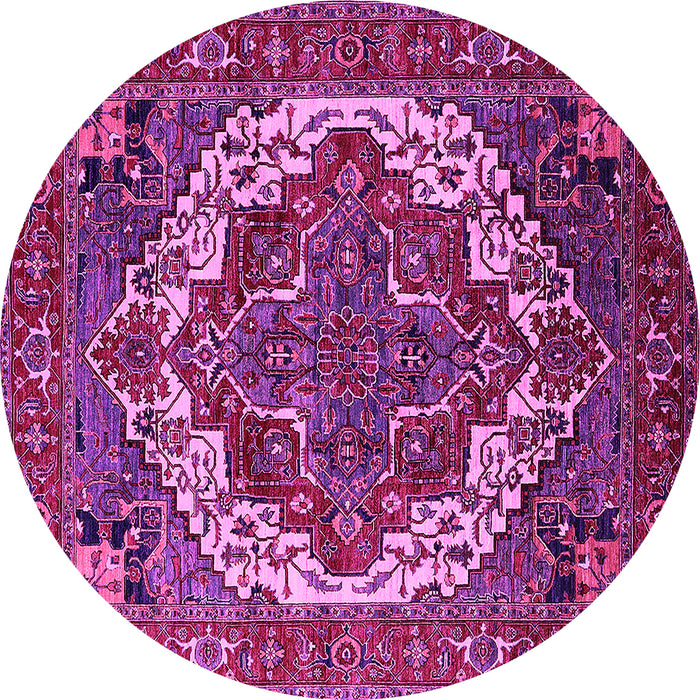 Round Machine Washable Oriental Pink Industrial Rug, wshurb2378pnk
