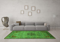 Machine Washable Oriental Green Industrial Rug, wshurb2379grn