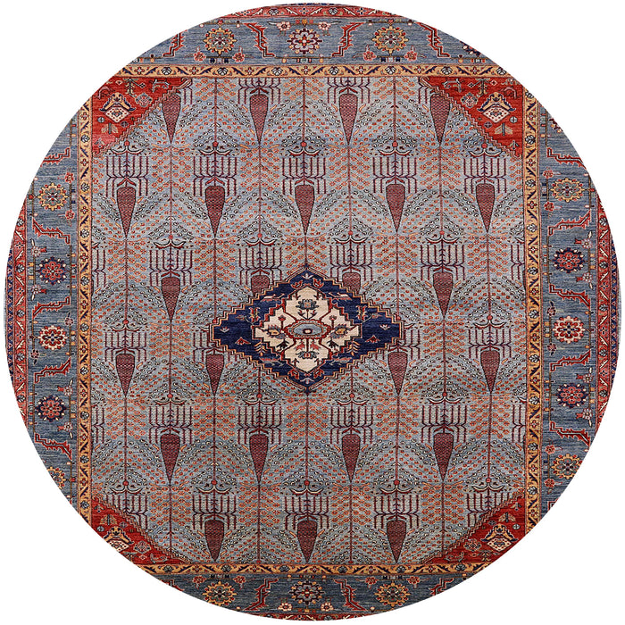 Round Mid-Century Modern Rosy Brown Pink Oriental Rug, urb2379