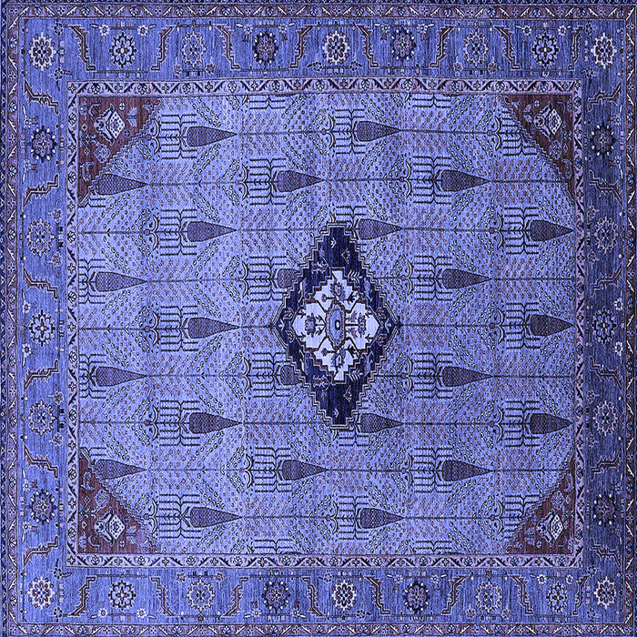 Square Machine Washable Oriental Blue Industrial Rug, wshurb2379blu