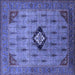 Square Machine Washable Oriental Blue Industrial Rug, wshurb2379blu