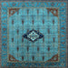 Square Machine Washable Oriental Light Blue Industrial Rug, wshurb2379lblu