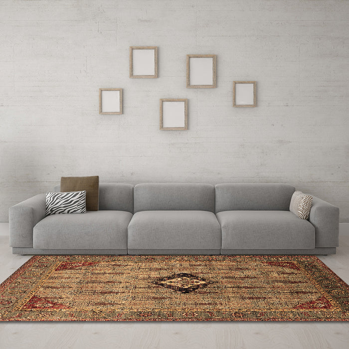 Machine Washable Oriental Brown Industrial Rug in a Living Room,, wshurb2379brn