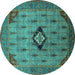 Round Oriental Turquoise Industrial Rug, urb2379turq