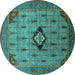 Round Machine Washable Oriental Turquoise Industrial Area Rugs, wshurb2379turq