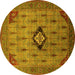 Round Machine Washable Oriental Yellow Industrial Rug, wshurb2379yw