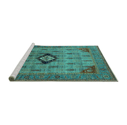 Sideview of Machine Washable Oriental Turquoise Industrial Area Rugs, wshurb2379turq