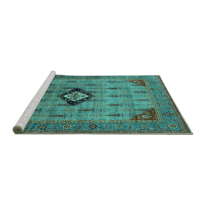 Sideview of Machine Washable Oriental Turquoise Industrial Area Rugs, wshurb2379turq
