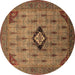 Round Oriental Brown Industrial Rug, urb2379brn