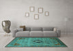 Machine Washable Oriental Turquoise Industrial Area Rugs in a Living Room,, wshurb2379turq