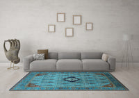 Machine Washable Oriental Light Blue Industrial Rug, wshurb2379lblu