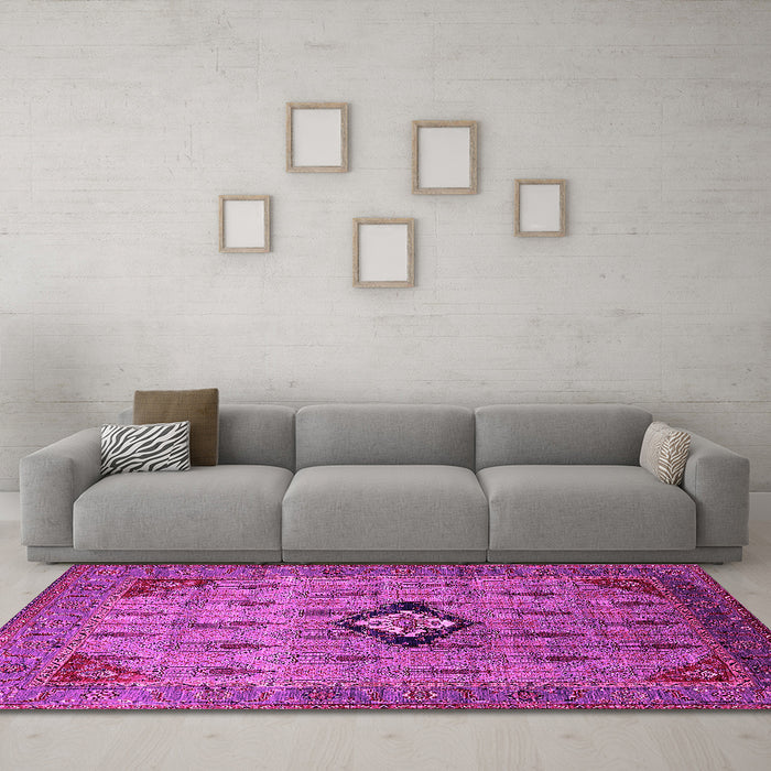 Machine Washable Oriental Pink Industrial Rug in a Living Room, wshurb2379pnk