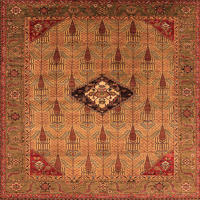 Square Machine Washable Oriental Orange Industrial Area Rugs, wshurb2379org