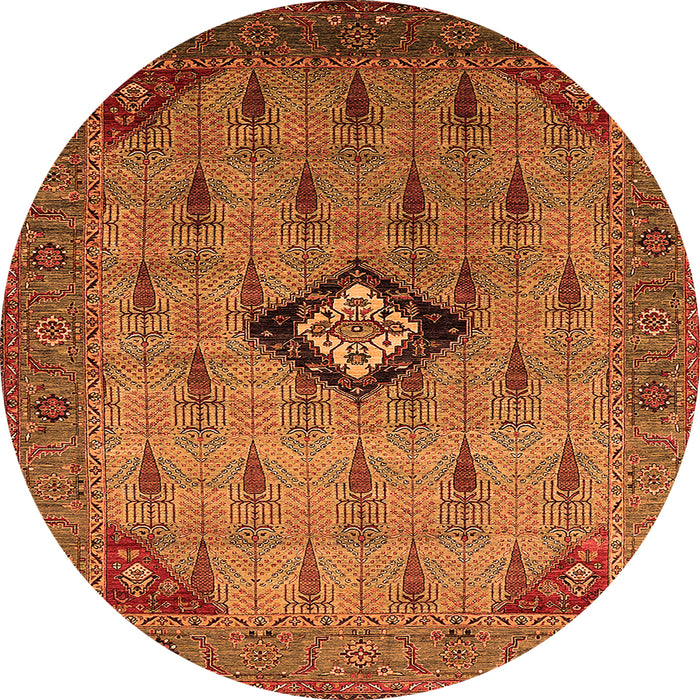 Round Machine Washable Oriental Orange Industrial Area Rugs, wshurb2379org