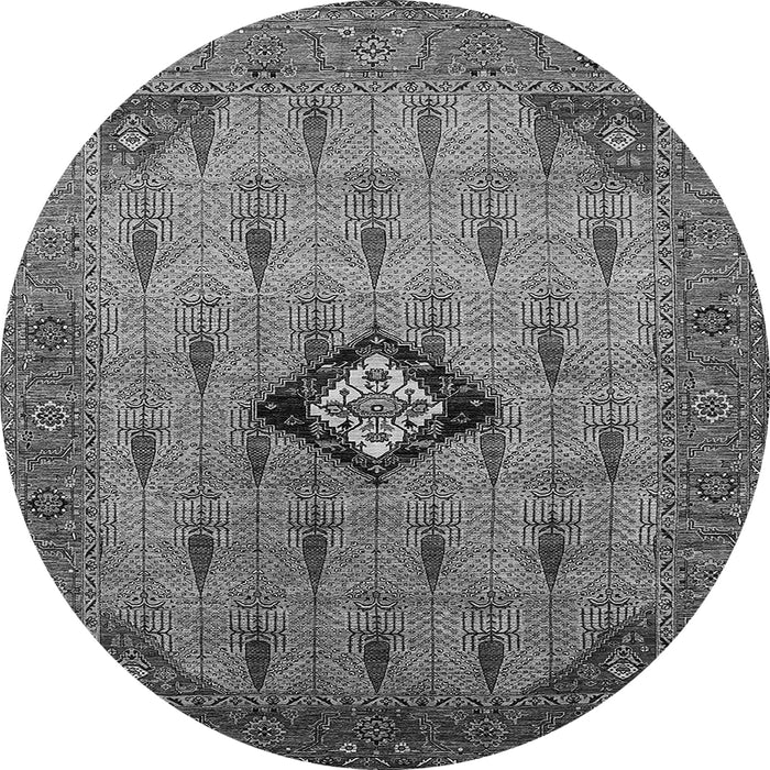 Round Machine Washable Oriental Gray Industrial Rug, wshurb2379gry
