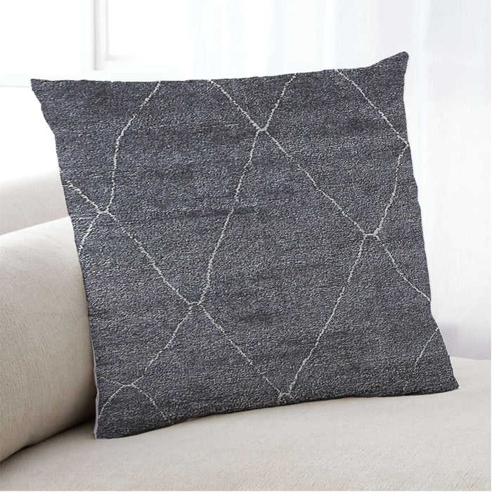 Lifestyle Image of Mid-Century Modern Urban Square Charcoal Black Throw Pillow, 18 inch by 18 inch, pwurb237