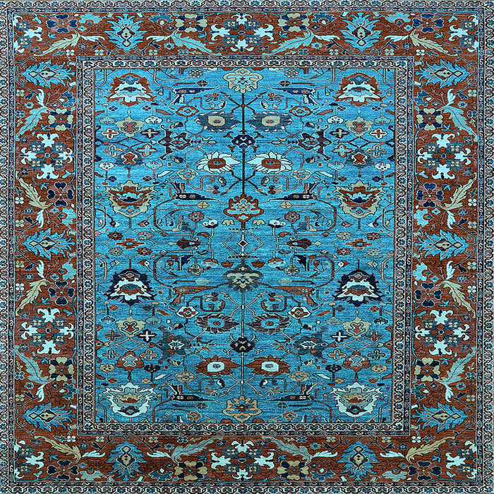 Square Machine Washable Oriental Light Blue Industrial Rug, wshurb2380lblu