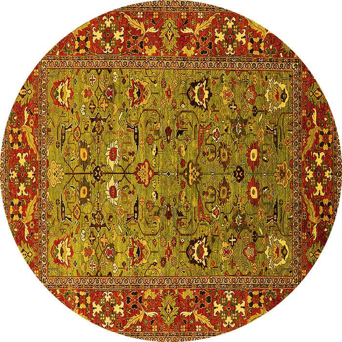 Round Machine Washable Oriental Yellow Industrial Rug, wshurb2380yw