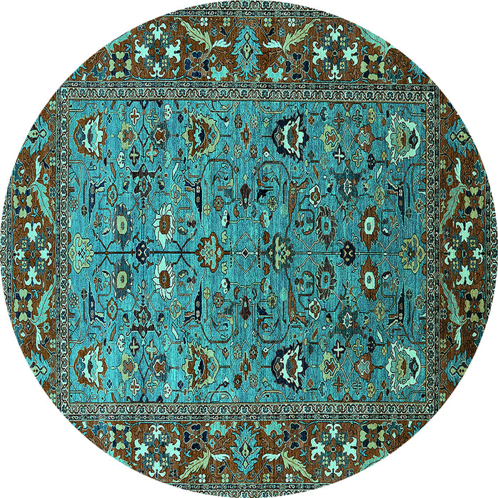 Round Machine Washable Oriental Turquoise Industrial Area Rugs, wshurb2380turq