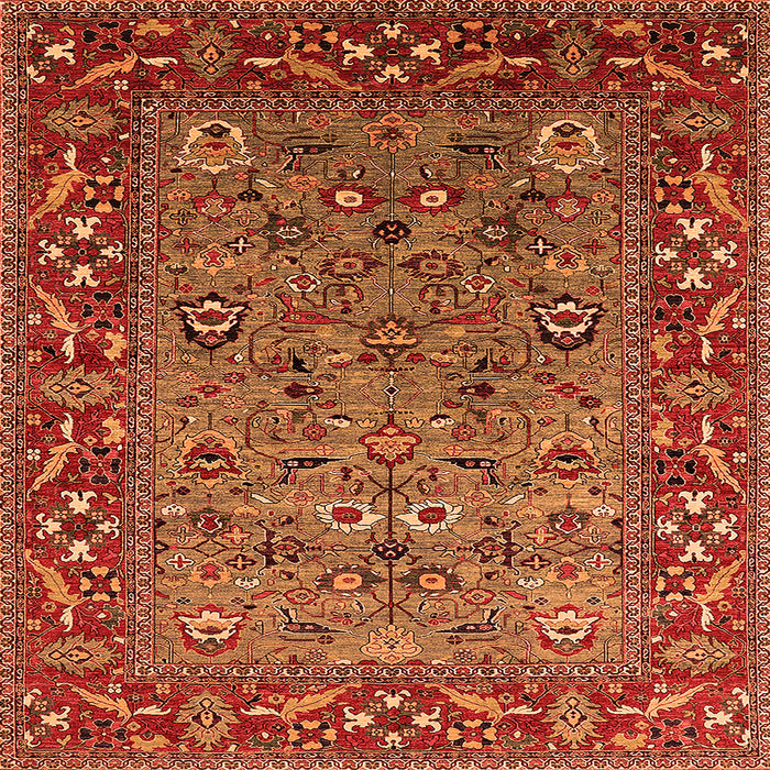 Square Machine Washable Oriental Orange Industrial Area Rugs, wshurb2380org