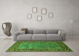 Machine Washable Oriental Green Industrial Area Rugs in a Living Room,, wshurb2380grn