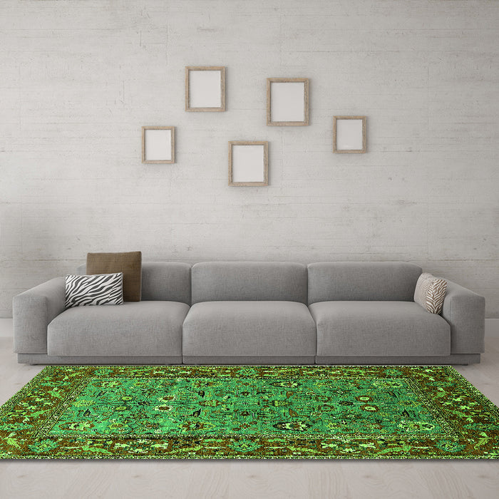 Machine Washable Oriental Green Industrial Area Rugs in a Living Room,, wshurb2380grn