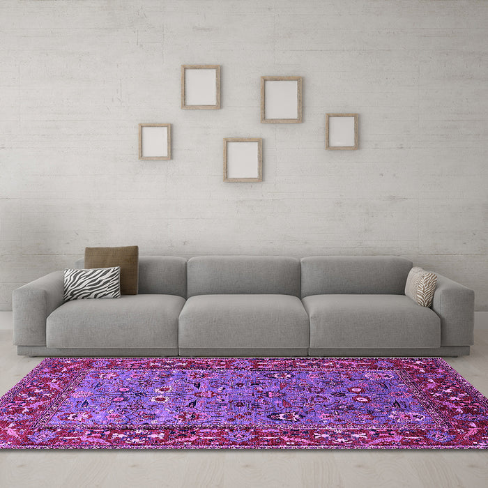 Machine Washable Oriental Purple Industrial Area Rugs in a Living Room, wshurb2380pur