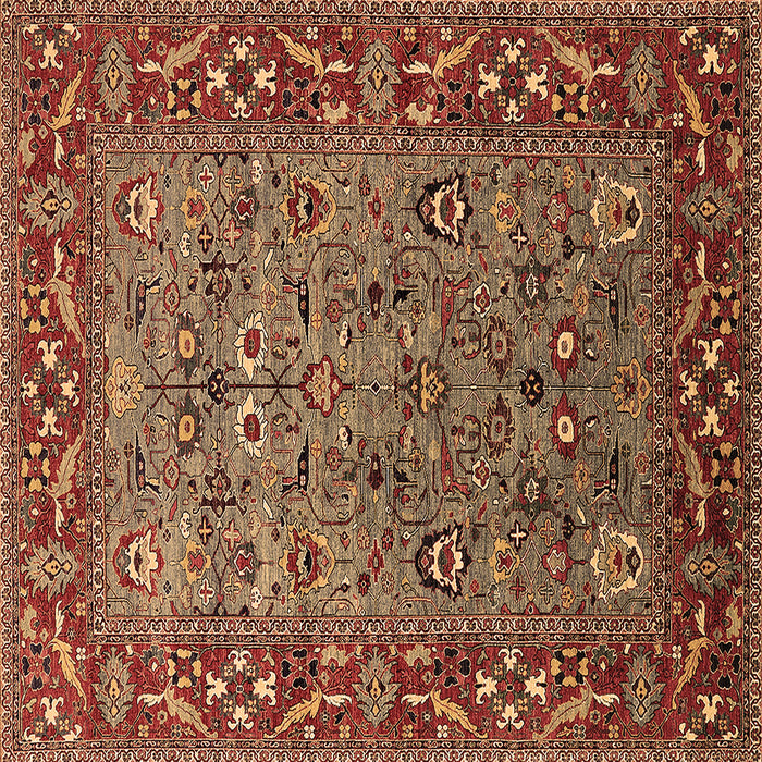 Square Machine Washable Oriental Brown Industrial Rug, wshurb2380brn
