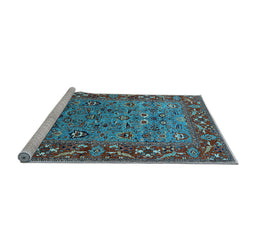 Sideview of Machine Washable Oriental Light Blue Industrial Rug, wshurb2380lblu