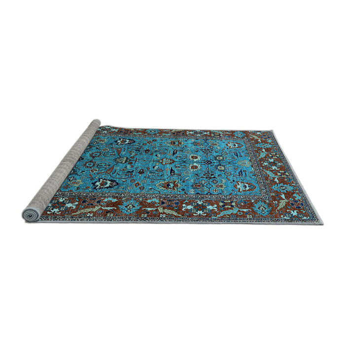 Sideview of Machine Washable Oriental Light Blue Industrial Rug, wshurb2380lblu