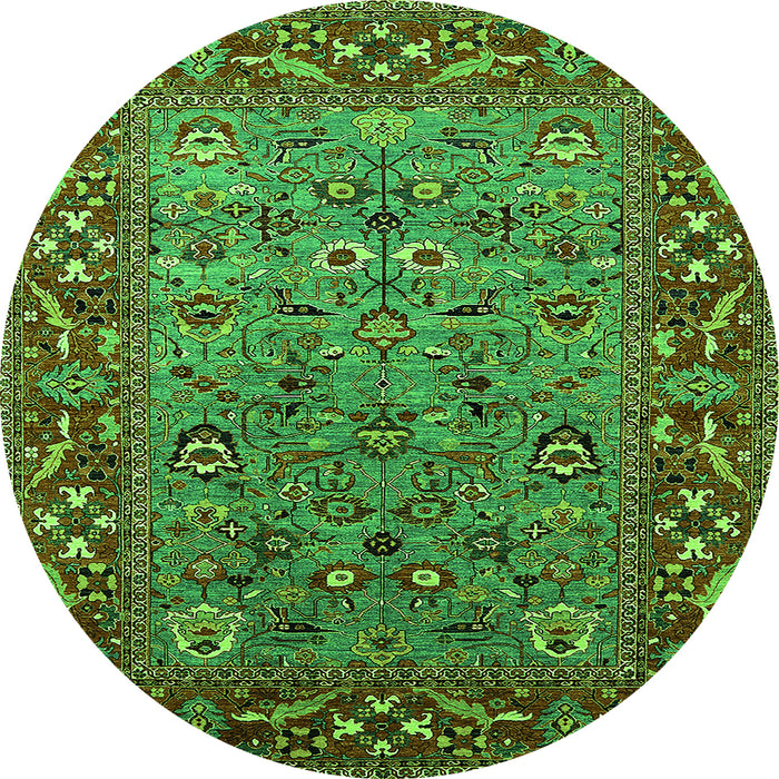 Round Machine Washable Oriental Green Industrial Area Rugs, wshurb2380grn
