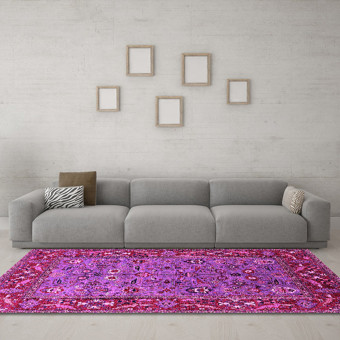 Machine Washable Oriental Pink Industrial Rug in a Living Room, wshurb2380pnk