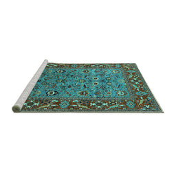 Sideview of Machine Washable Oriental Turquoise Industrial Area Rugs, wshurb2380turq