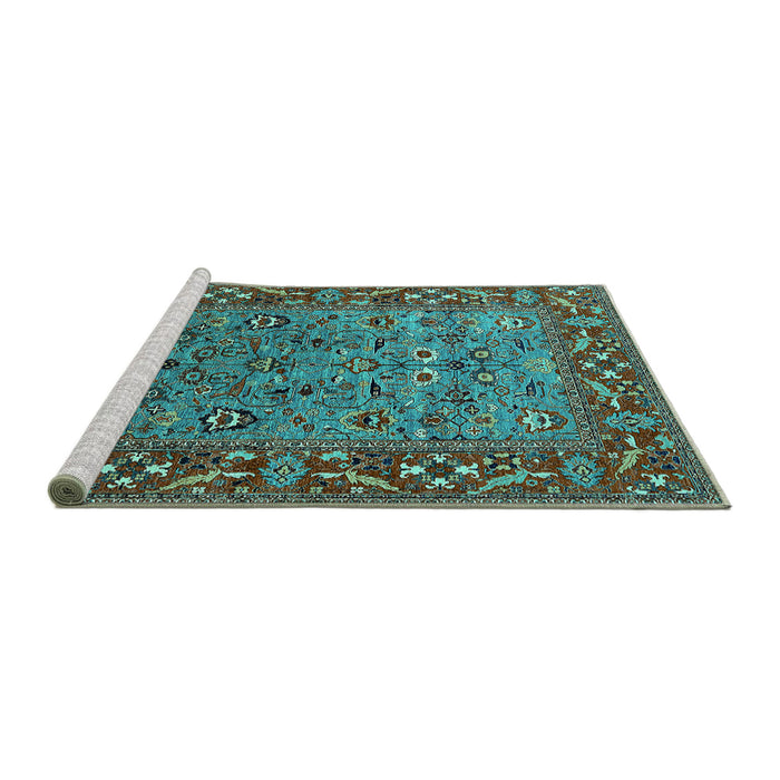 Sideview of Machine Washable Oriental Turquoise Industrial Area Rugs, wshurb2380turq