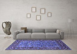 Machine Washable Oriental Blue Industrial Rug in a Living Room, wshurb2380blu