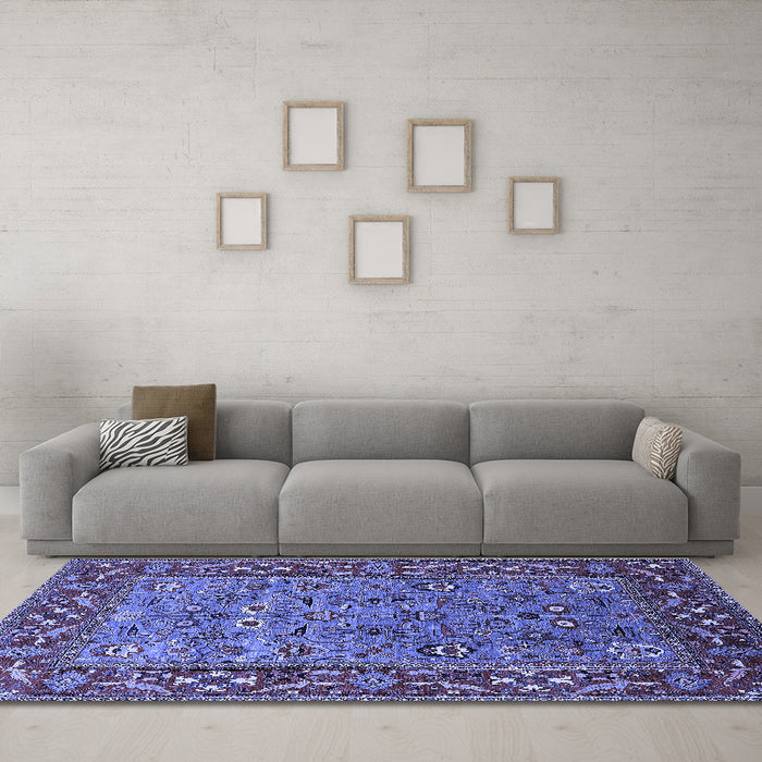 Machine Washable Oriental Blue Industrial Rug in a Living Room, wshurb2380blu